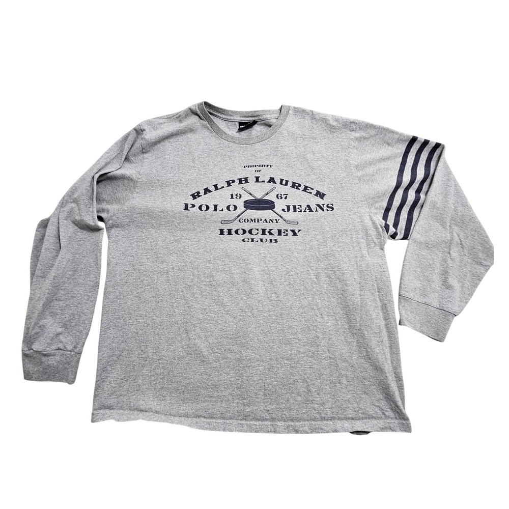 Polo Jeans Co Ralph Lauren Mens XXL Gray Hockey Club Long Sleeve Graphic T-Shirt